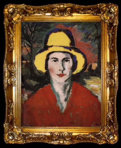 framed  Kasimir Malevich The Woman wear the hat in yellow, ta009-2